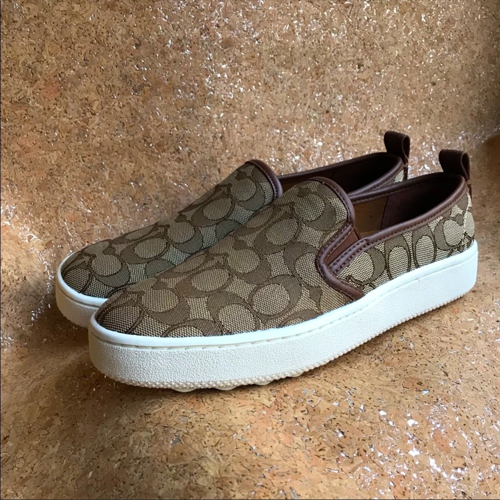 Coach Signature Platform Lugged Khaki Sneaker Slip C115